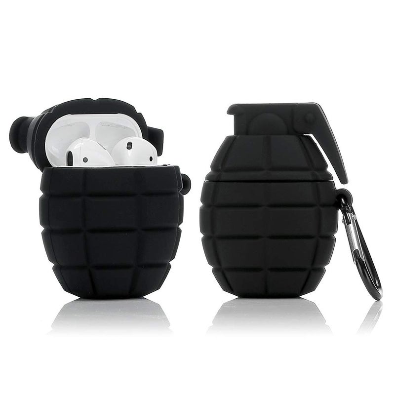 LEWOTE Silicone Case Compatible for Apple Airpods 1&2 Funny Cover[Cool Grenade Design][Best Gift for Kids Boys Girls] (Black)